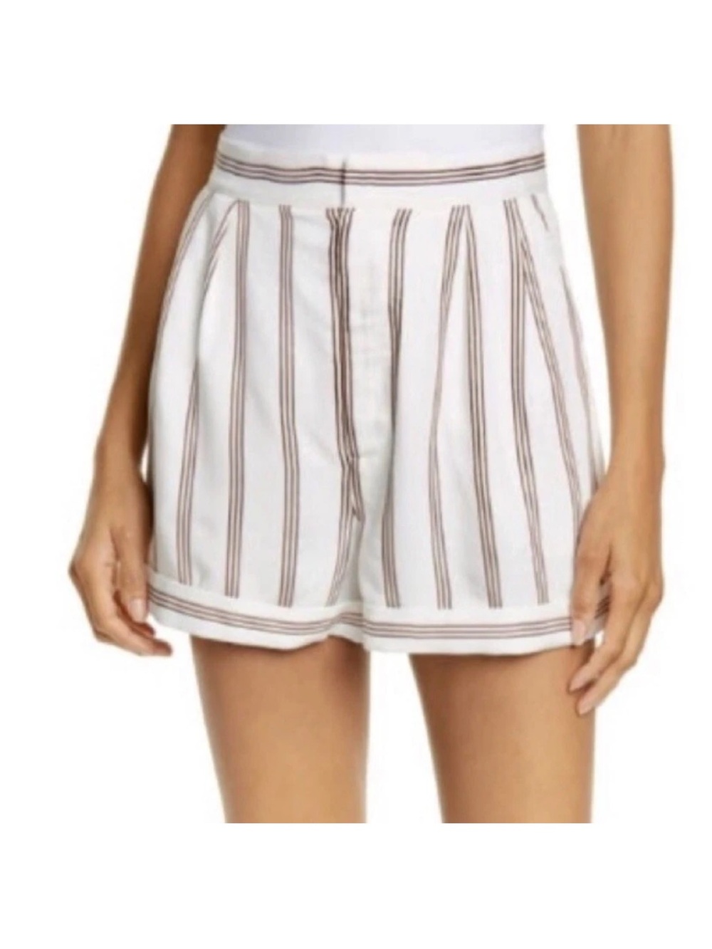 Joie White Shorts with Brown Vertical Stripes
